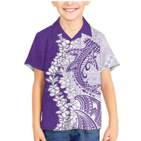 Polynesian Purple Plumeria Lei Family Matching Mermaid Dress and Hawaiian Shirt with Hammerhead Shark