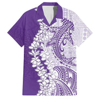 Polynesian Purple Plumeria Lei Family Matching Tank Maxi Dress and Hawaiian Shirt with Hammerhead Shark