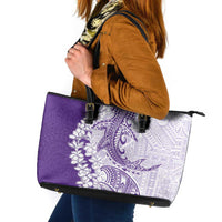 Polynesian Purple Plumeria Lei Leather Tote Bag with Hammerhead Shark LT7 Purple - Polynesian Pride