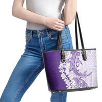 Polynesian Purple Plumeria Lei Leather Tote Bag with Hammerhead Shark LT7 - Polynesian Pride