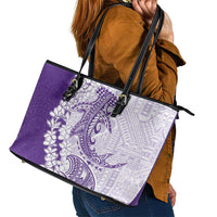 Polynesian Purple Plumeria Lei Leather Tote Bag with Hammerhead Shark LT7 - Polynesian Pride