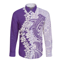 Polynesian Purple Plumeria Lei Long Sleeve Button Shirt with Hammerhead Shark LT7 Unisex Purple - Polynesian Pride