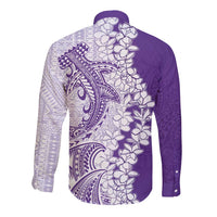 Polynesian Purple Plumeria Lei Long Sleeve Button Shirt with Hammerhead Shark LT7 - Polynesian Pride