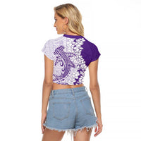 Polynesian Purple Plumeria Lei Raglan Cropped T Shirt with Hammerhead Shark LT7 - Polynesian Pride
