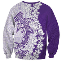 Polynesian Purple Plumeria Lei Sweatshirt with Hammerhead Shark LT7 - Polynesian Pride