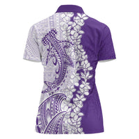 Polynesian Purple Plumeria Lei Women Polo Shirt with Hammerhead Shark LT7 - Polynesian Pride