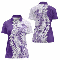Polynesian Purple Plumeria Lei Women Polo Shirt with Hammerhead Shark LT7 - Polynesian Pride
