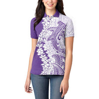Polynesian Purple Plumeria Lei Women Polo Shirt with Hammerhead Shark LT7 - Polynesian Pride