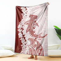 Polynesian Crimson Plumeria Lei Blanket with Hammerhead Shark LT7 - Polynesian Pride