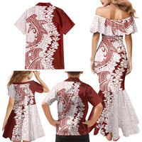 Polynesian Crimson Plumeria Lei Family Matching Mermaid Dress and Hawaiian Shirt with Hammerhead Shark