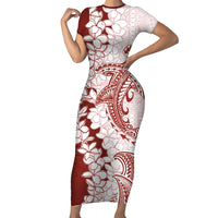Polynesian Crimson Plumeria Lei Family Matching Short Sleeve Bodycon Dress and Hawaiian Shirt with Hammerhead Shark