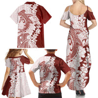 Polynesian Crimson Plumeria Lei Family Matching Summer Maxi Dress and Hawaiian Shirt with Hammerhead Shark