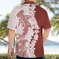 Polynesian Crimson Plumeria Lei Hawaiian Shirt with Hammerhead Shark LT7 - Polynesian Pride