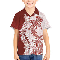 Polynesian Crimson Plumeria Lei Hawaiian Shirt with Hammerhead Shark LT7 - Polynesian Pride
