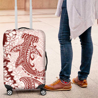 Polynesian Crimson Plumeria Lei Luggage Cover with Hammerhead Shark