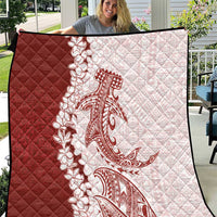 Polynesian Crimson Plumeria Lei Quilt with Hammerhead Shark