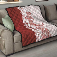 Polynesian Crimson Plumeria Lei Quilt with Hammerhead Shark