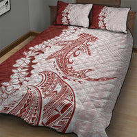 Polynesian Crimson Plumeria Lei Quilt Bed Set with Hammerhead Shark LT7 - Polynesian Pride