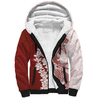 Polynesian Crimson Plumeria Lei Sherpa Hoodie with Hammerhead Shark LT7 Unisex Red - Polynesian Pride