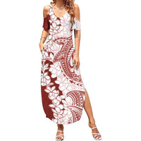 Polynesian Crimson Plumeria Lei Summer Maxi Dress with Hammerhead Shark LT7 Women Red - Polynesian Pride
