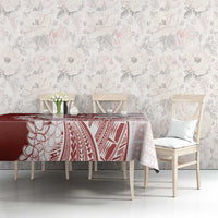 Polynesian Crimson Plumeria Lei Tablecloth with Hammerhead Shark LT7 - Polynesian Pride