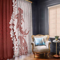Polynesian Crimson Plumeria Lei Window Curtain with Hammerhead Shark LT7 - Polynesian Pride