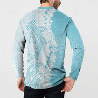 Polynesian Turquoise Plumeria Lei Button Sweatshirt with Hammerhead Shark LT7 - Polynesian Pride