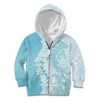 Polynesian Turquoise Plumeria Lei Kid Hoodie with Hammerhead Shark
