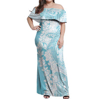 Polynesian Turquoise Plumeria Lei Off Shoulder Maxi Dress with Hammerhead Shark LT7 Women Turquoise - Polynesian Pride