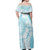 Polynesian Turquoise Plumeria Lei Off Shoulder Maxi Dress with Hammerhead Shark LT7 - Polynesian Pride