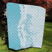Polynesian Turquoise Plumeria Lei Quilt with Hammerhead Shark