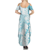 Polynesian Turquoise Plumeria Lei Summer Maxi Dress with Hammerhead Shark LT7 - Polynesian Pride