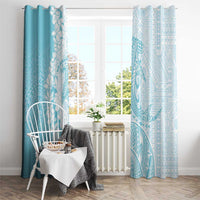 Polynesian Turquoise Plumeria Lei Window Curtain with Hammerhead Shark LT7 - Polynesian Pride