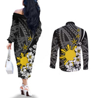 Philippines Sampaguita Personalised Couples Matching Off The Shoulder Long Sleeve Dress and Long Sleeve Button Shirt Women's Day LT7 - Polynesian Pride