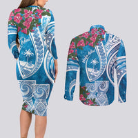 Hafa Adai Guam Couples Matching Long Sleeve Bodycon Dress and Long Sleeve Button Shirt Crystal Waves