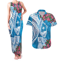 Hafa Adai Guam Couples Matching Tank Maxi Dress and Hawaiian Shirt Crystal Waves LT7 Blue - Polynesian Pride