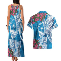 Hafa Adai Guam Couples Matching Tank Maxi Dress and Hawaiian Shirt Crystal Waves LT7 - Polynesian Pride