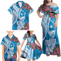 Hafa Adai Guam Family Matching Off Shoulder Maxi Dress and Hawaiian Shirt Crystal Waves