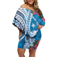 Hafa Adai Guam Family Matching Off Shoulder Short Dress and Hawaiian Shirt Crystal Waves