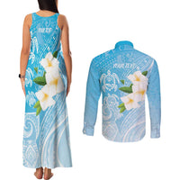 Personalized Guam Chamorro Couples Matching Tank Maxi Dress and Long Sleeve Button Shirt Turtles and Guasali Flowers