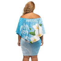 Personalized Guam Chamorro Family Matching Off Shoulder Short Dress and Hawaiian Shirt Turtles and Guasali Flowers