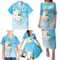 Personalized Guam Chamorro Family Matching Puletasi and Hawaiian Shirt Turtles and Guasali Flowers