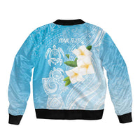 Personalized Guam Chamorro Sleeve Zip Bomber Jacket Turtles and Guasali Flowers