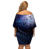 New Zealand Aotearoa Matariki Off Shoulder Short Dress Starry Silver Fern LT7 - Polynesian Pride