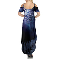 New Zealand Aotearoa Matariki Summer Maxi Dress Starry Silver Fern LT7 - Polynesian Pride