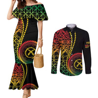 Proudly Ni-Van Sandroing Inspired Classic Style Couples Matching Mermaid Dress and Long Sleeve Button Shirt LT7 Colorful - Polynesian Pride