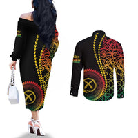 Proudly Ni-Van Sandroing Inspired Classic Style Couples Matching Off The Shoulder Long Sleeve Dress and Long Sleeve Button Shirt