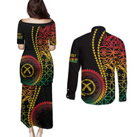Proudly Ni-Van Sandroing Inspired Classic Style Couples Matching Puletasi and Long Sleeve Button Shirt LT7 - Polynesian Pride