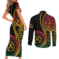 Proudly Ni-Van Sandroing Inspired Classic Style Couples Matching Short Sleeve Bodycon Dress and Long Sleeve Button Shirt LT7 - Polynesian Pride