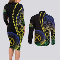 Proudly Ni-Van Sandroing Inspired Couples Matching Long Sleeve Bodycon Dress and Long Sleeve Button Shirt Malampa Classic Style LT7 - Polynesian Pride